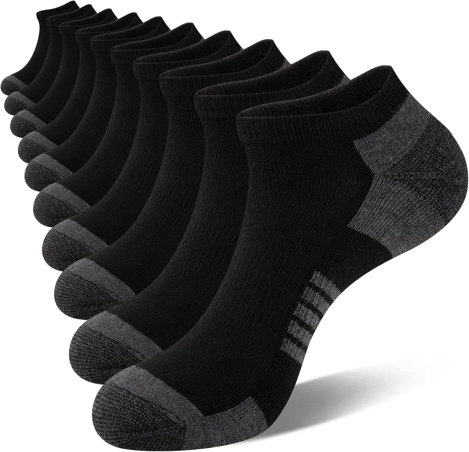COOVAN 10 Pairs Mens Ankle Socks Men 10 Pack Low Cut Small-Medium, Black