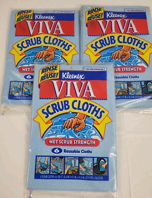 Kleenex VIVA Scrub Cloths 3 6-packs Reusable 11''x14.5'' 18 Total Vintage 1996
