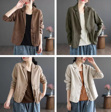 New Women Cotton linen Suit Jacket Casual Coat Chinese Style Short buckle Blazer