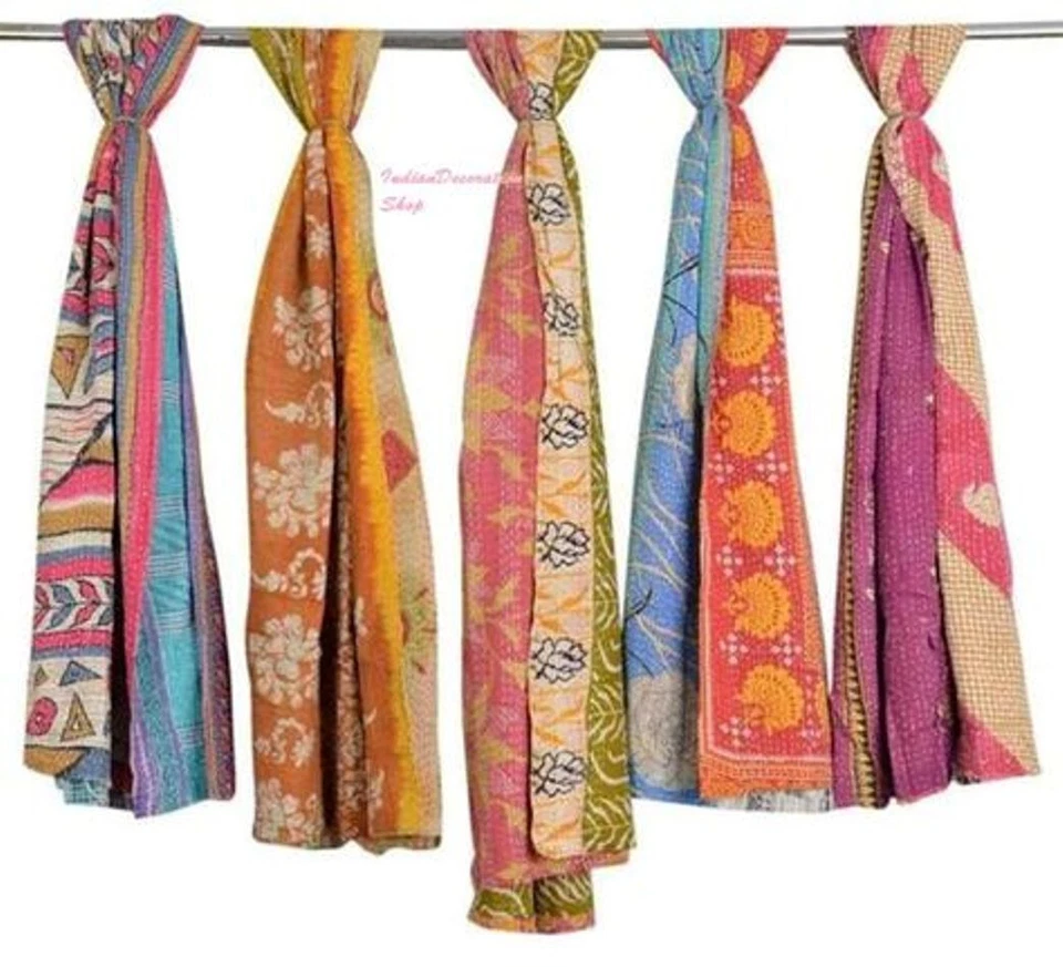 Lote de chales bufanda de algodón Kantha vintage indios estola reversible conjuntos al por mayor Foto 3 de 4