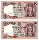 Portugal 2 x 50 escudos banknotes "Santa Isabel", 1964, XF+/AUNC