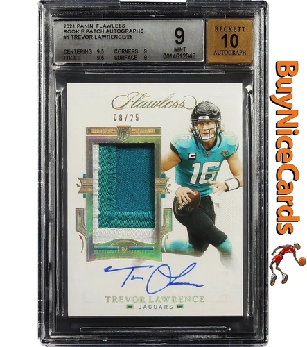 2021 Trevor Lawrence Panini Flawless Rookie Patch Auto /25 # 1 BGS 9 / 10 Mint