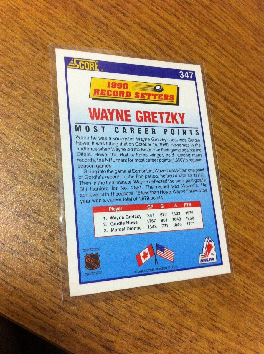 SCORE HOCKEY 1990 WAYNE GRETZKY RECORD SETTERS CARD # 347 L.A.