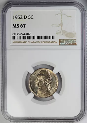 1952-D NGC MS 67 United States / American Jefferson Nickel