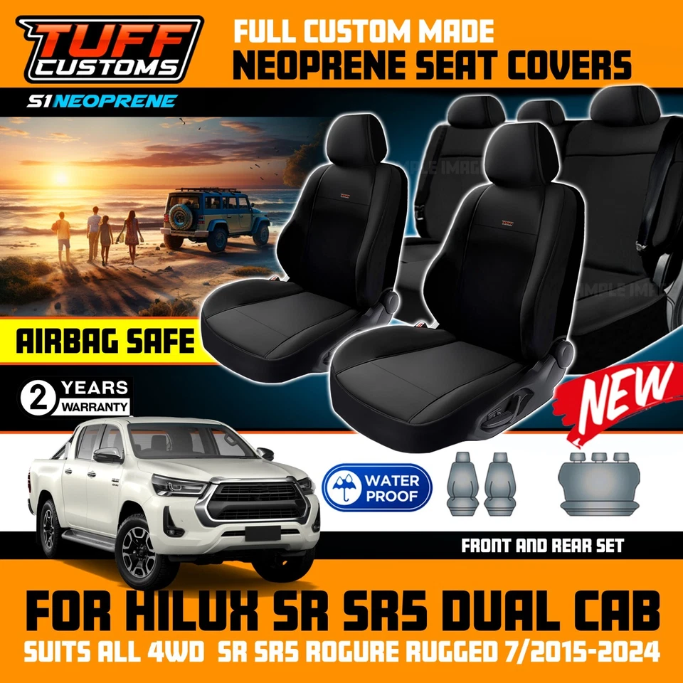 TUFF Customs S1 Neoprene Seat Covers for Toyota Hilux SR5 SR ROGUE 7/2015-25