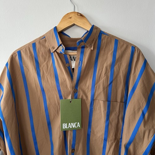 BLANCA Fleur Shirt shorts Set Brown Blue Stripe Button Down Size Xs/s NWT - Picture 4 of 11