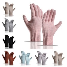 Women Wool Knitted Warm Full Finger Gloves Crochet Thermal Thick Soft Ski Gloves