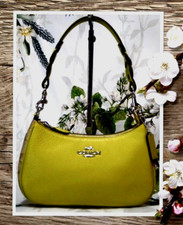 NWT COACH TERI CJ590 Sig C Hobo Shoulder Bag In LT. KHAKI KEYLIME Leather Silver