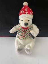 1999 Coca Cola Bean Bag Plush Polar Bear in Striped Vest and Bowtie Style