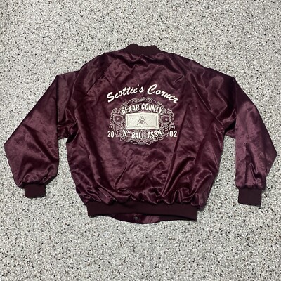 VTG Y2K 2002 Scotties Corner 8 Ball Pool Snap Jacket L Maroon Billiards WestArk