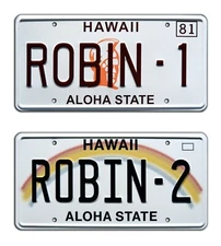 Magnum PI | ROBIN-1 + ROBIN-2 | Metal Stamped Replica Prop License Plates