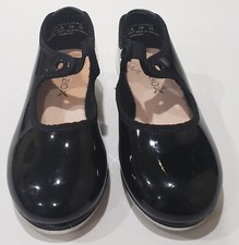Capezio Tele Tone Kids Girls Tap Dance Shoes Black Patent Leather Size 9 1/2M