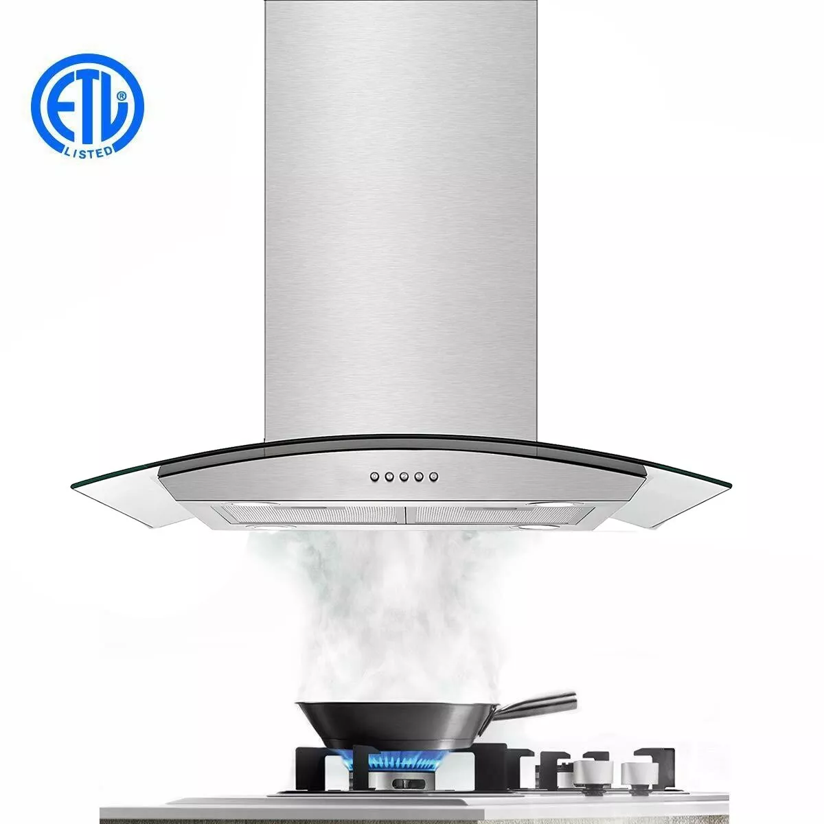 30inch Island Range Hood Vent 900CFM Kitchen Stove Vent 3 Speed  Silver/Black LED