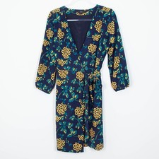 J. Crew Floral Wrap Dress Blue Yellow Womens Size 4 Cottagecore Office Feminine