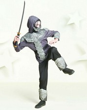 Armor Ninja Warrior Costume Child Kid Boy Youth S 4-6 Black Silver Halloween