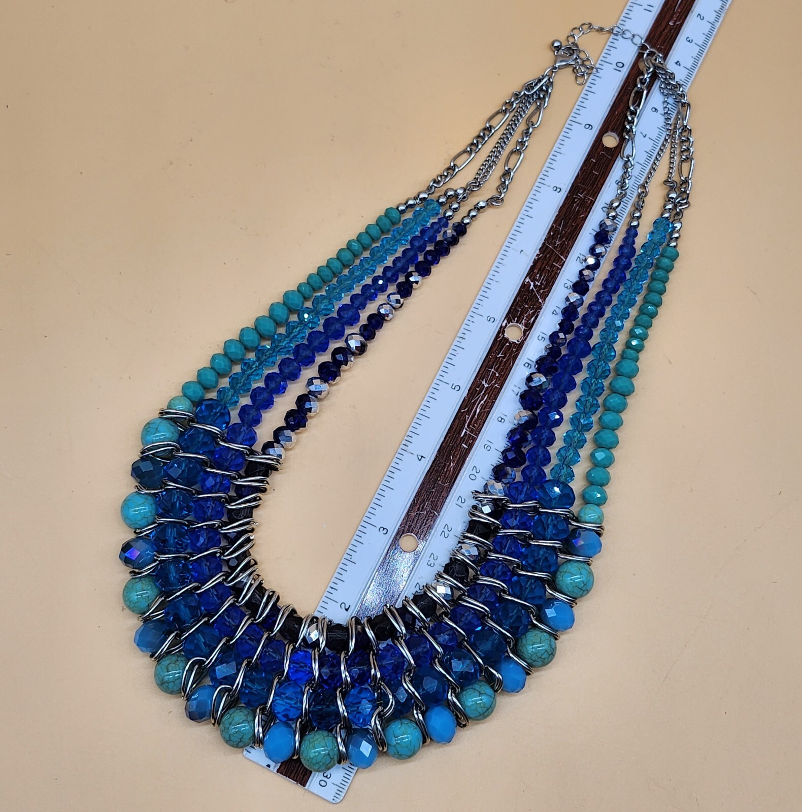 Blue/Green/Black/Silver Multi Strands Costume Jew… - image 11