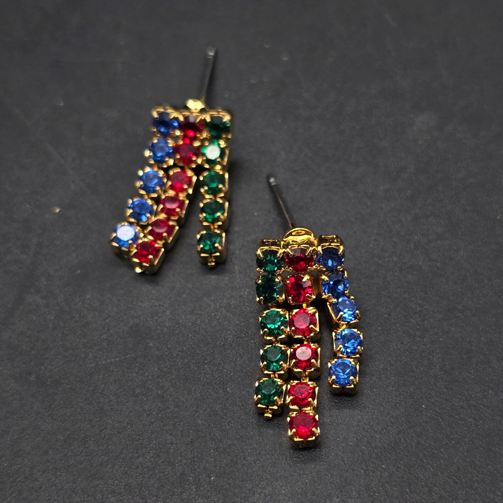 Multicolor Rhinestone Earrings Dangle Drop Pierce… - image 6