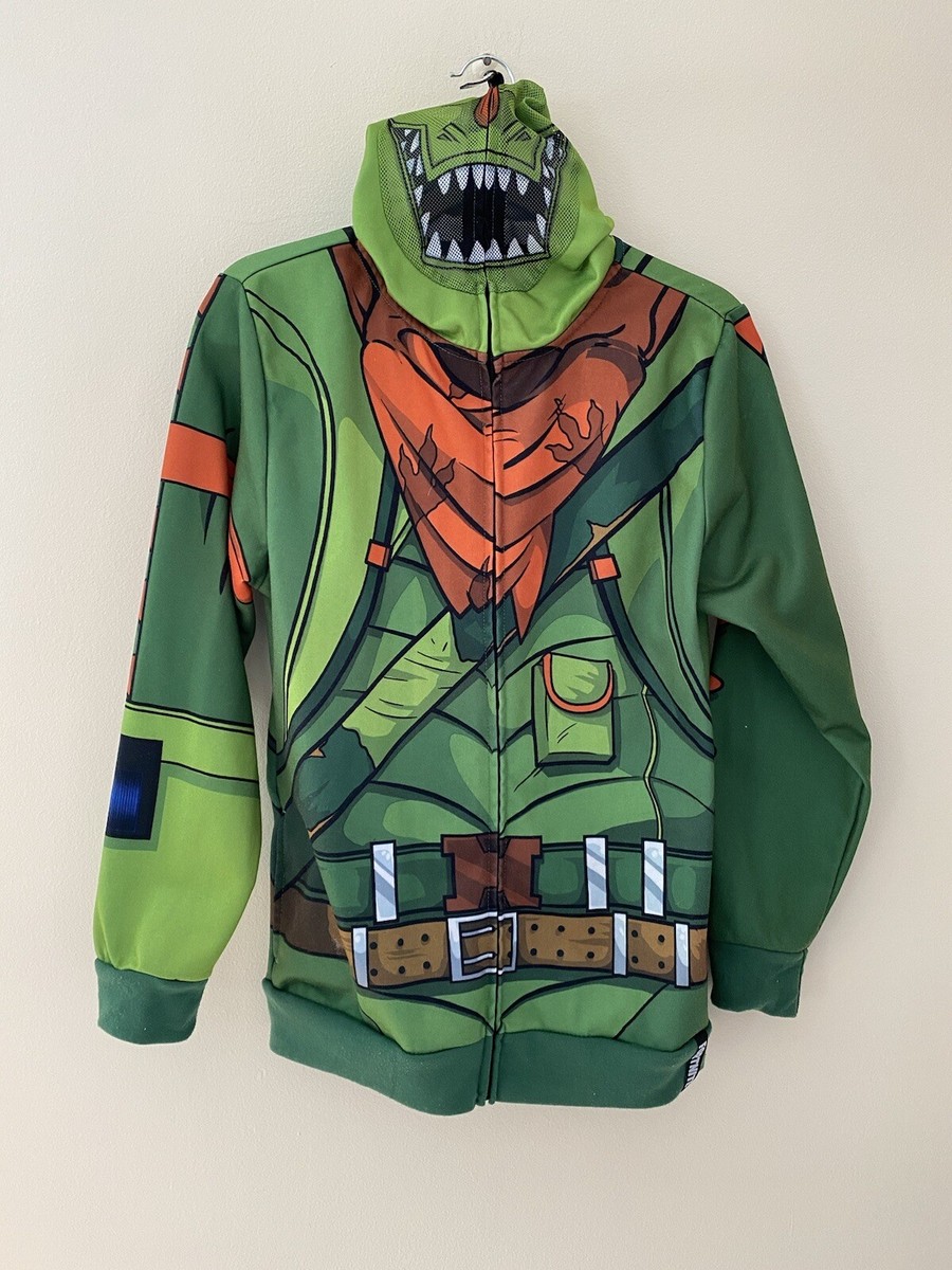 Fortnite Lizard Rex Hoodie Full Zip Jacket Green Long Sleeve
