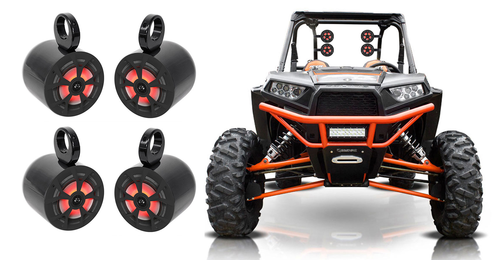 4 Светодиодные колонки Rockville RKL65MBW мощностью 65 Вт для Polaris RZRATVUTVCartJeep