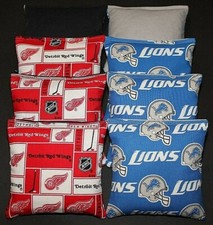 Cornhole Bean Bags made w DETROIT Red Wings Lions fabric ACA Regulation Game