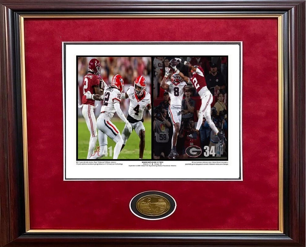 ALABAMA FOOTBALL WINNING WITH A PAIR OF TWOS WILLIAMS BROWN PRINT framed w/ coin