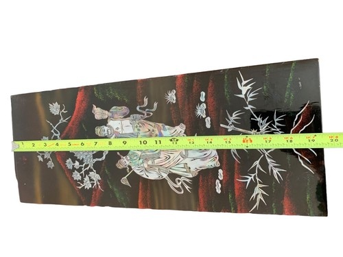 3 Vintage Asian Chinese MOTHER OF PEARL Black Lacquer Wall Plaque Panels 19.5”x8 - Picture 17 of 17