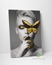  WOMAN with GOLD BUTTERFLY Canvas Art Wall Art Print Picture Fashion Decor -D179
