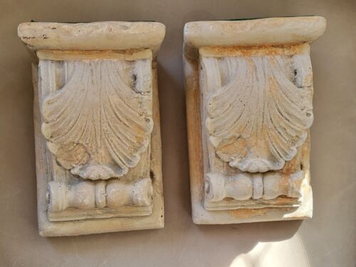Vintage Pair Cast Stone Scroll Sculpure Wall SHELVES Shabby Chic BY HAYES PARKER - Picture 1 of 9