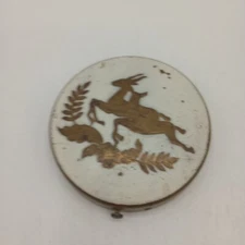 Antique Art Deco Leaping Deer Powder Compact Brass Metal Case