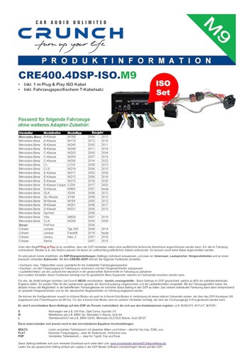 Für Mercedes 4-Kanal DSP Endstufe Bluetooth Soundpaket Crunch CRE400.4DSP-ISO.M9 - Bild 2 von 9
