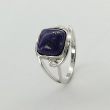 Size 6 - Square BLUE LAPIS LAZULI Ring - 925 STERLING SILVER - Rhodium 131e