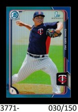 1-2015 BOWMAN CHROME BLUE REFRACTOR CHIH-WEI HU RAYS 030/150