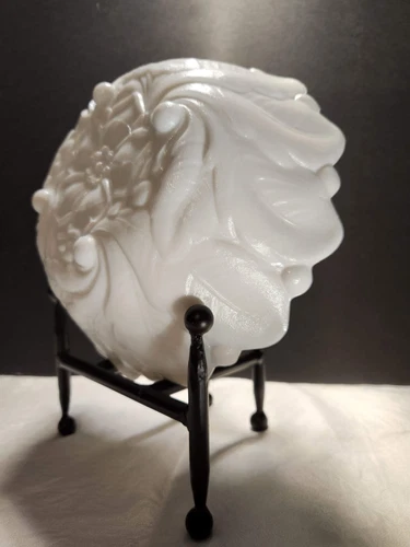 Vintage Indiana Milk Glass Cabbage Leaf Rose Design Footed Bowl