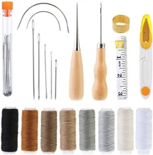 29X Leather Craft Punch Tools Kit Stitching Carving Working Sewing Needles B481