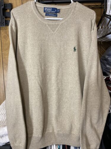 Ralph Lauren Polo 100% Cotton Crewneck Pullover Sweater Taupe/Tan Sz XL NEW - Afbeelding 1 van 5