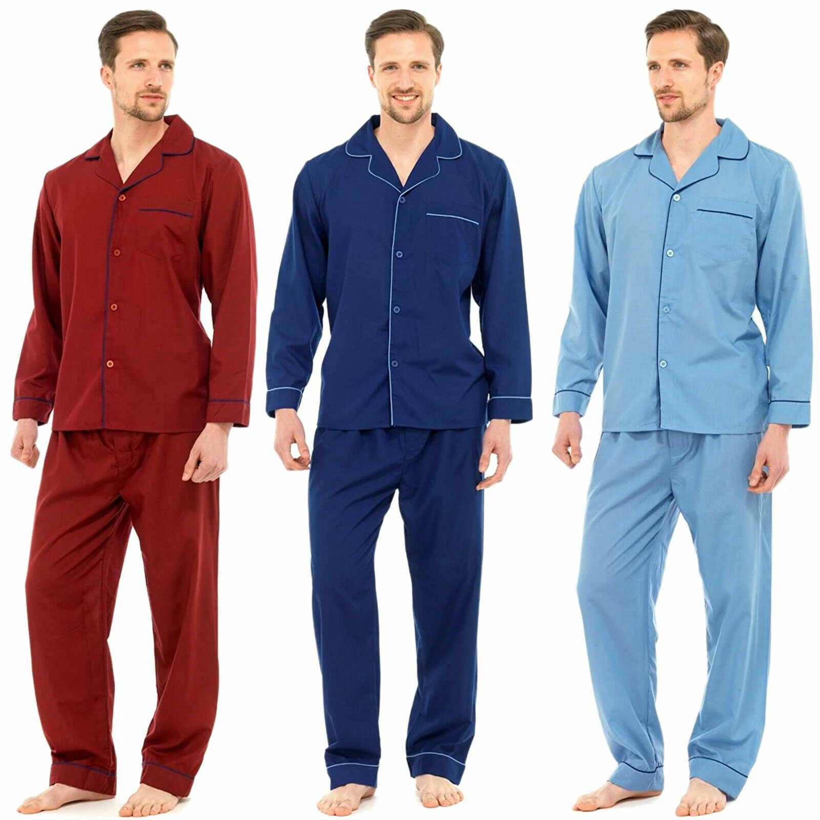 MENS PYJAMAS SETS CLASSIC PLAIN PJS NIGHTWEAR TOP BOTTOMS LOUNGE PANTS TROUSERS