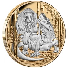 Silver Tiger & Komodo Coin (3rd) 2022 Top Predators - Partially Gold Plated - 5 oz Proof 90.78 per troy oz