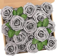 Silber Hochwertig Kunstblumen Rosen 25 Stück Deko Blumensträuße