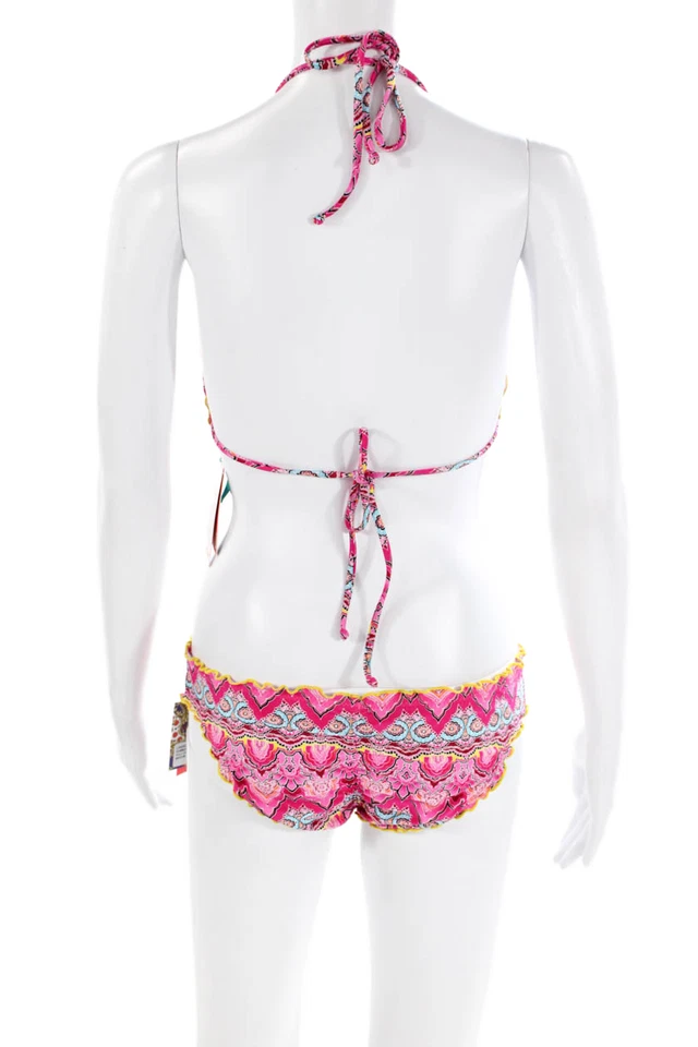 Traje de baño de dos piezas rosa con detalle de cristal abstracto Luli Fama para mujer talla L M Foto 3 de 4