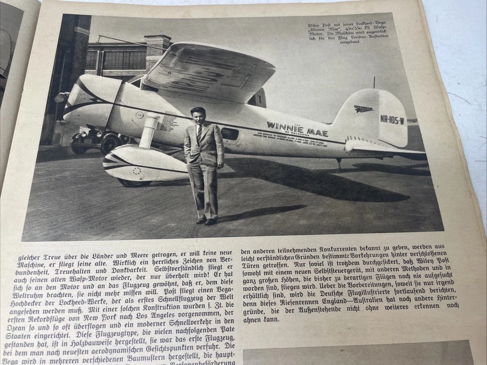 Deutsche Flugillustrierte Magazine 1934 Night Flying USA Wiley Post Winnie Mae - Image 2 of 4