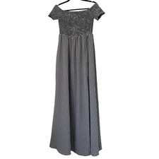 Lulus Patsy Gingham Maxi Dress Women M Black White Smocked Off Shoulder Picnic