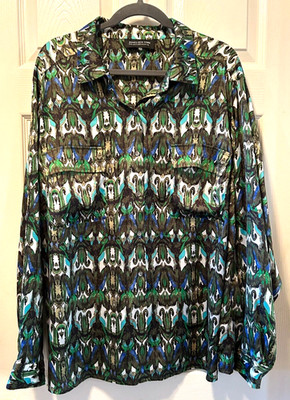 Jones New York Collection Woman 22W Peacock Colors Long Sleeve Silky Blouse