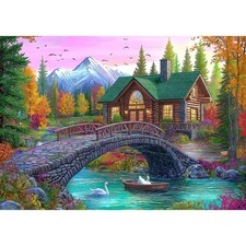 Puzzles for Adults 1000 Pieces Autumn Stone Bridge Cottage Theme