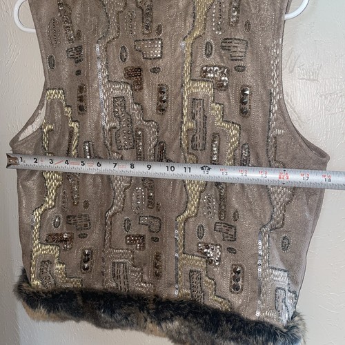 Miss Me Embellished Beaded Sequin Faux Fur Trimmed Sweater Vest Sz L- Fit Xs/Sm - Picture 9 of 10
