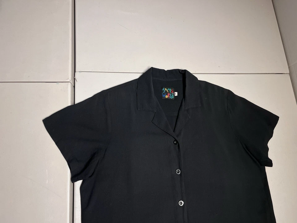 Джемы мира верхний женщин средний черный кнопка рубашка блузка 100% вискоза повседневный винтажный - Изображение 2 из 4