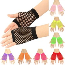 Short Fishnet Gloves Neon Fingerless Gloves 80s Fancy Dress Party Accessories