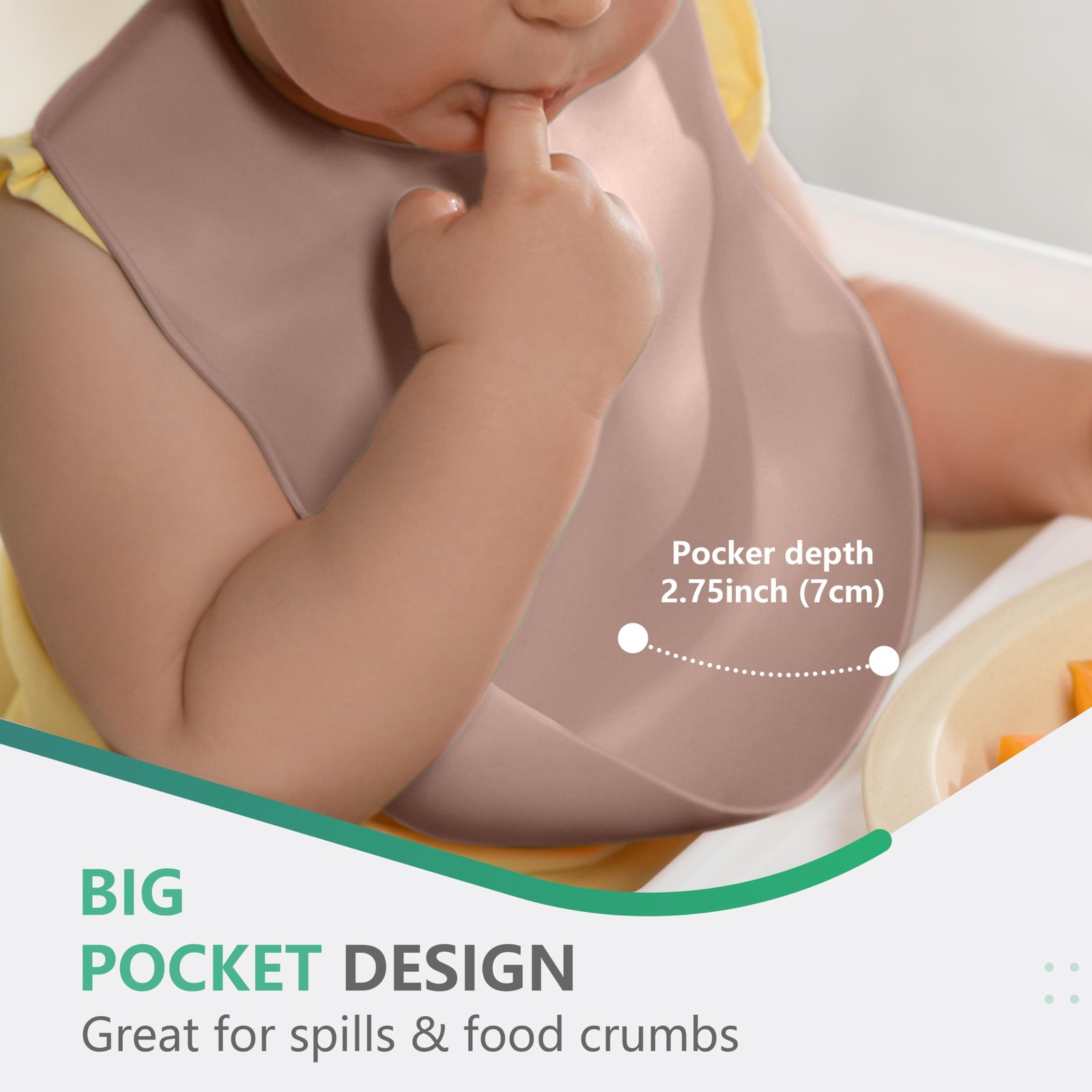 3 Pack Silicone Baby Bibs Soft Adjustable with Pocket Food Catcher Toddlers