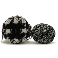 Chanel Tweed Round Chain Shoulder Bag Women Black One Size