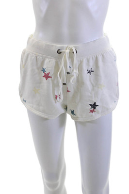 Z Supply Unisex Sweat Shorts White Stars Drawstring Graphic Print Size S