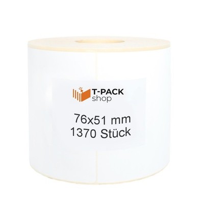 Thermo Etiketten auf Rolle 76 x 51 mm selbstklebend - für Zebra, Brother Drucker
